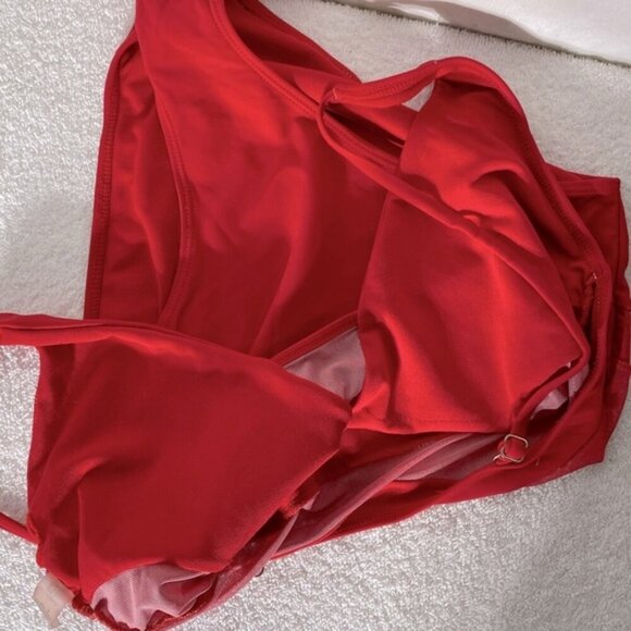 TiniBikini Red One Piece Swimsuit Bathing Suit With Sheer Mesh Cutouts S - Picture 9 of 13